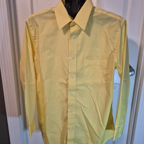 Bright Croft & Barrow Yellow Men's Button-Down Shirt | Classic Fit | Size 16 Nec - Picture 4 of 11